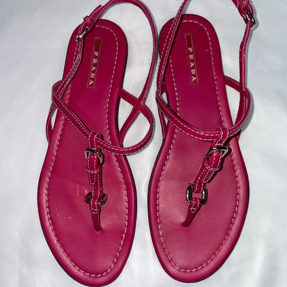 Prada Vernice Sandal in Ibisco Sz 38.5